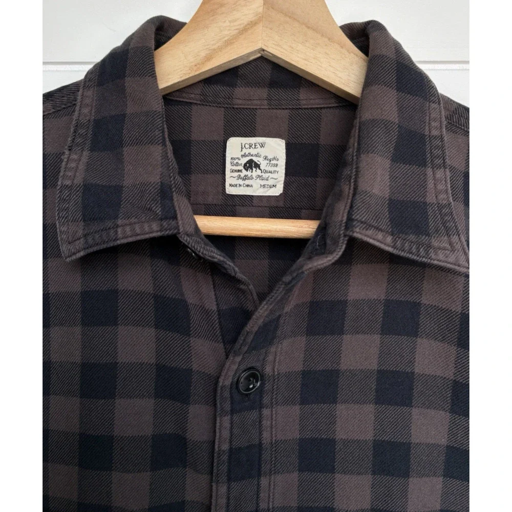 J CREW Buffalo Plaid Cotton Flannel Shirt Brown Black Button Up‎ Mens M Casual
